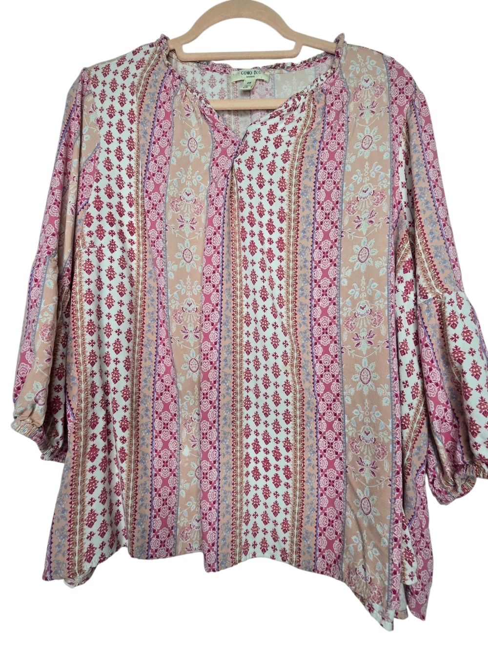 Como Blu multicolor 3/4 sleeve V-neck blouse